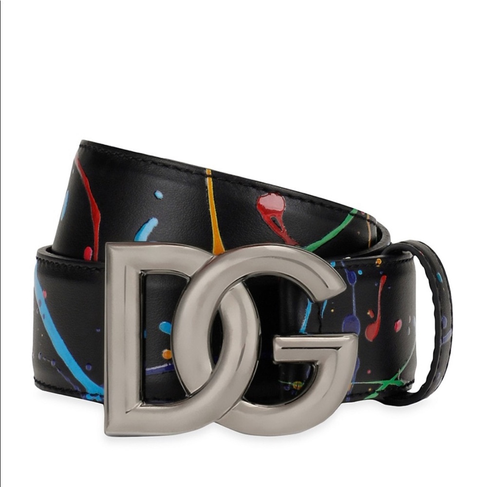 DOLCE GABBANA PAINT SPLATTER LOGO BELT